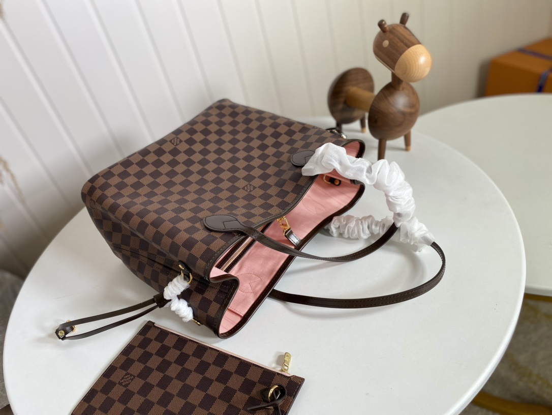 LOUIS VUITTON LV Damier Ebene Canvas Neverfull Rose Ballerine - Bag