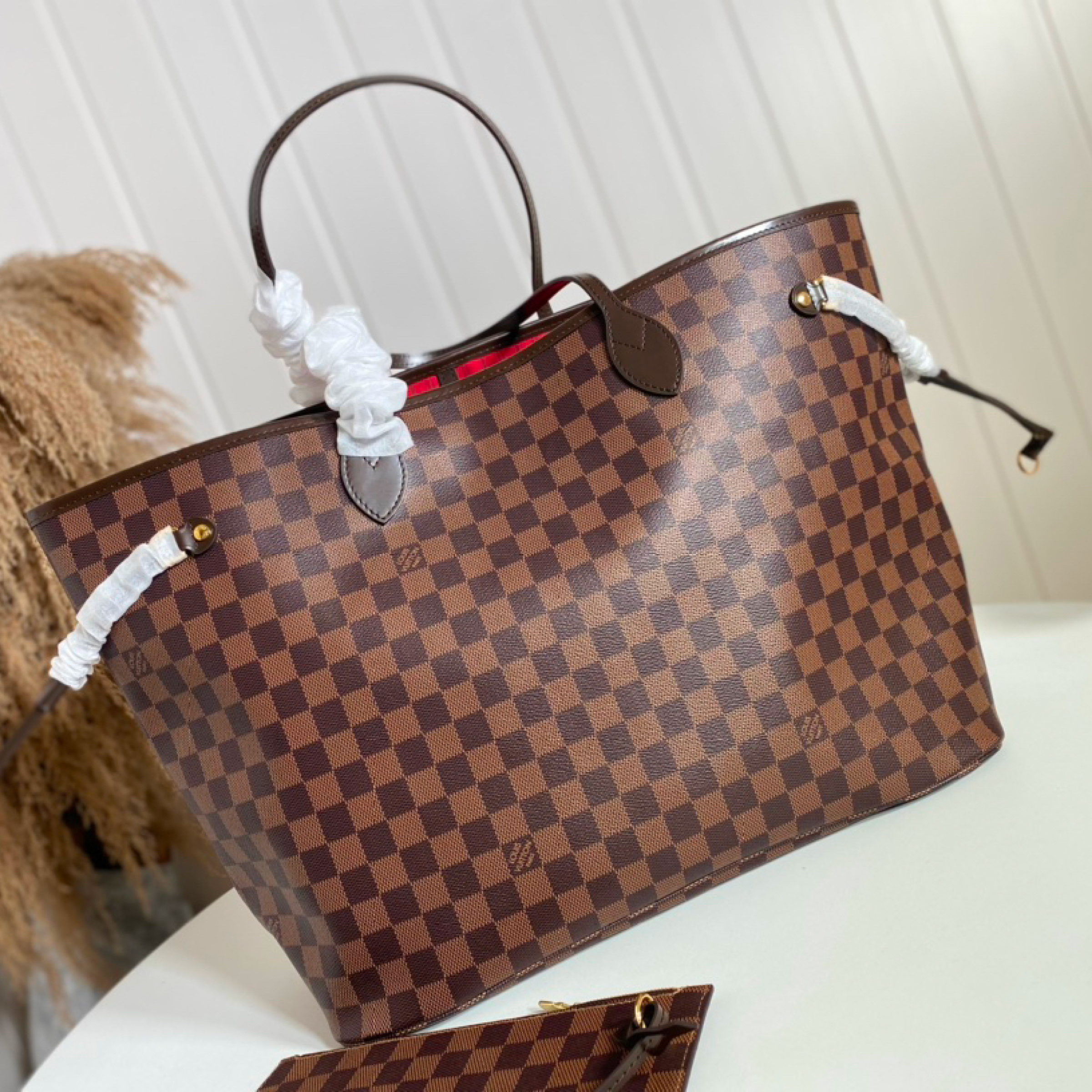 LOUIS VUITTON LV Damier Ebene Canvas Neverfull Rose Ballerine - Bag